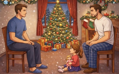 Загадка на логику: определите, кто из мужчин на картинке — отец девочки