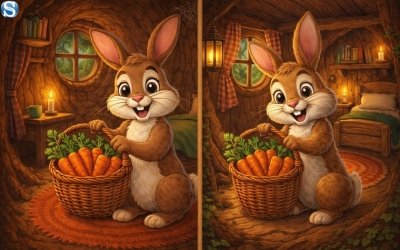 Кролик с корзинкой: найдите 6 отличий на картинке за 15 секунд! Справитесь?