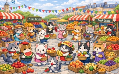 Тест на внимательность: найдите мышку, спрятавшуюся на рынке среди кошек-продавцов