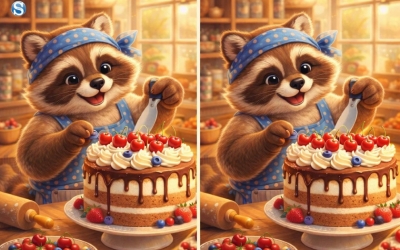 Найди отличия на картинке: что не так у енота-кондитера?