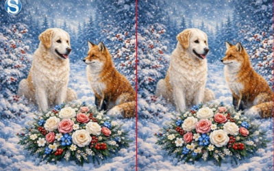 Зимняя головоломка: найдите все отличия на картинке с собакой и лисой за 10 секунд
