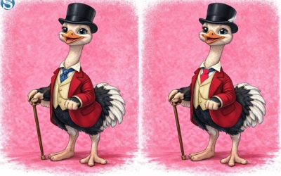 Страус собирается на званый ужин: найдите 3 отличия в его образе за 5 секунд!