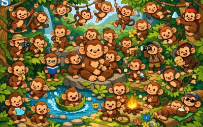 Тест на внимательность: Среди обезьянок спряталась лягушка -- попробуйте найти её за 5 секунд!