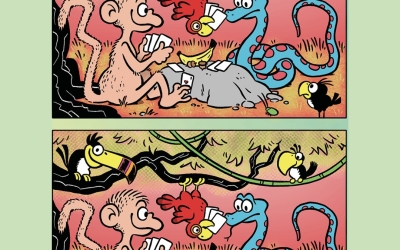 Найдите шесть отличий! Тропическое казино: обезьяна, змея и попугай играют за банан