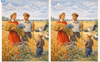 В стиле СССР: советская семья на пшеничном поле — тест на внимательность