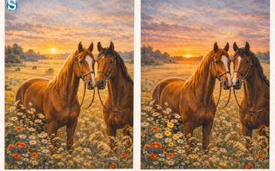 Найдите три отличия за 5 секунд: лошадки на лугу