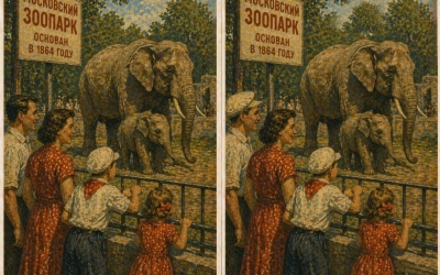 Тест на внимательность эпохи СССР: Найдите три отличия на картинке про советский зоопарк