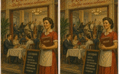 Тест на внимательность времен СССР: найдите три отличия в картине про советский ресторан
