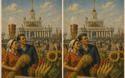 Тест на внимательность времен СССР: найдите три отличия на картинке с советскими колхозниками