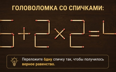 Головоломка на логику: переложите одну спичку, чтобы 6+2×2=4 стало верным
