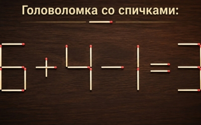 Головоломка со спичками: 6 + 4 – 1 = 3 — как исправить уравнение?