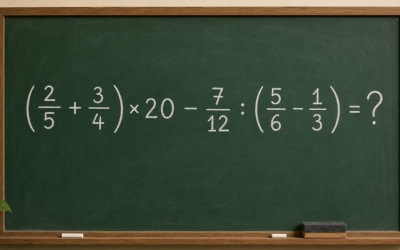 Математический челлендж: решите пример с дробями (2/5 + 3/4) × 20 − 7/12 : (5/6 − 1/3)