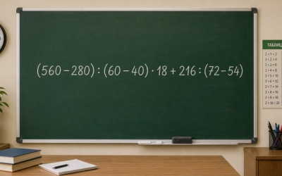 Математический челлендж: решите пример (560 − 280) : (60 − 40) · 18 + 216 : (72 − 54)