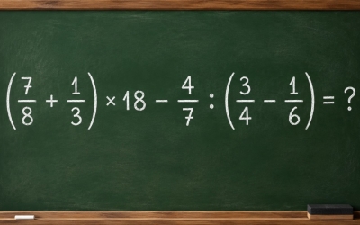 Математический челлендж: решите пример с дробями (7/8 + 1/3) × 18 − 4/7 : (3/4 − 1/6)