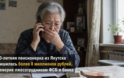 71-летняя пенсионерка из Якутска лишилась более 8 миллионов рублей, поверив лжесотрудникам ФСБ и банка