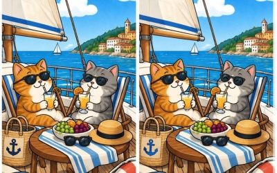 Тест на отличия: кошачий круиз. Найдите три отличия за 10 секунд!