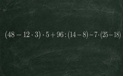 Математическая задачка: решите пример (48−12×3)×5+96:(14−8)−7×(25−18)