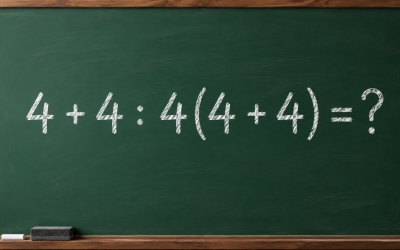 Математический челлендж: решите пример 4 + 4 : 4(4 + 4) = ?