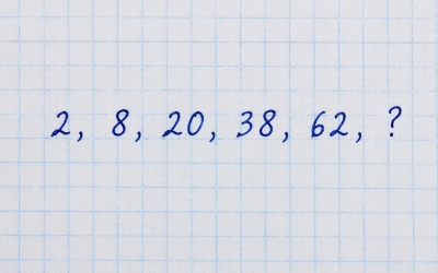 Найдите закономерность: продолжите ряд 2, 8, 20, 38, 62, ?