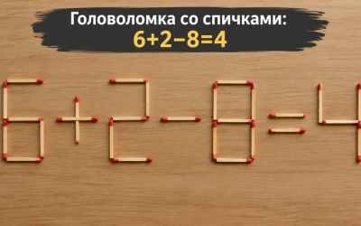 Ответ на головоломку со спичками: 6 + 2 − 8 = 4 — исправили уравнение, переложив лишь одну?