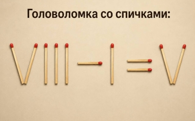Головоломка со спичками: исправьте равенство VIII − I = V за один ход и 10 секунд