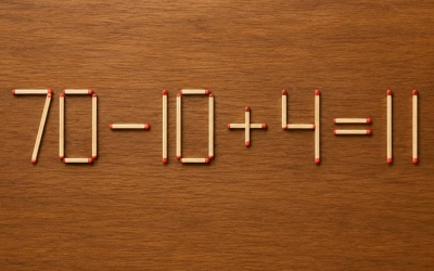 Сможете ли вы исправить равенство 70 − 10 + 4 = 11, переложив одну спичку?