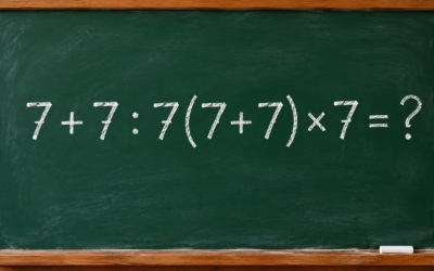 Сможете ли вы решить пример 7 + 7 : 7(7 + 7) × 7 без ошибки?