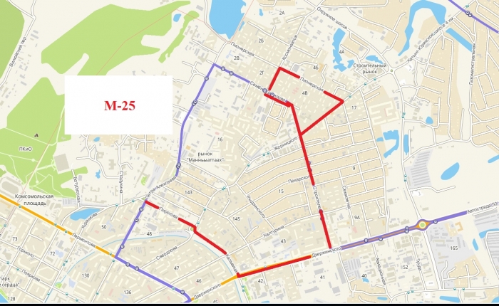 Показать маршрут 25 автобуса с остановками